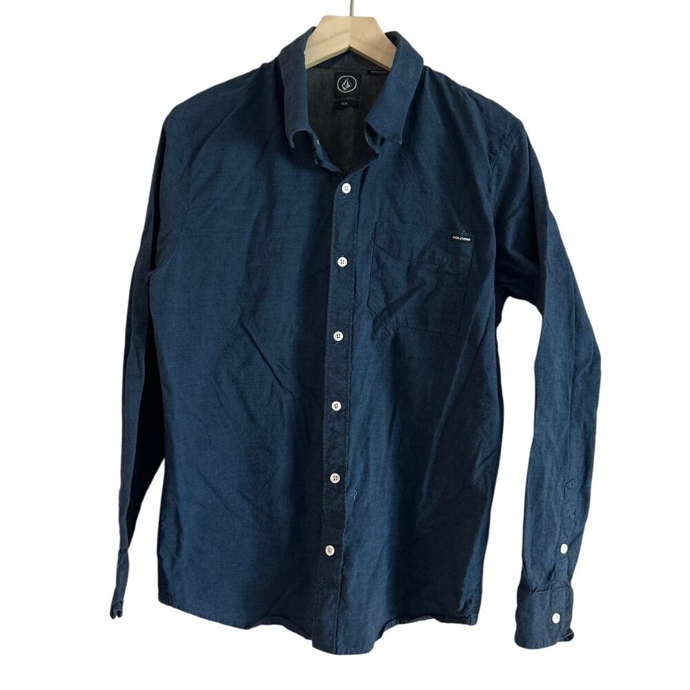 Volcom Men's Blue Button Up Long Sleeve Medium 100% Cotton